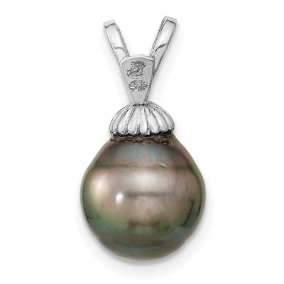 14K White Gold Teardrop Black Tahitian Saltwater Cultured Pearl Pendant