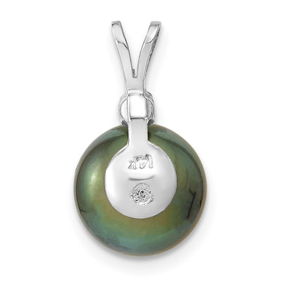 14K White Gold Round Black Tahitian Saltwater Cultured Pearl and .05 Carat Diamond Pendant