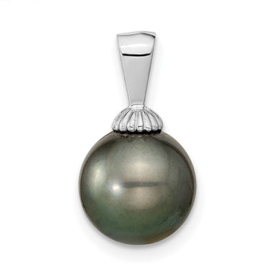 14K White Gold Black Round Tahitian Saltwater Cultured Pearl Pendant