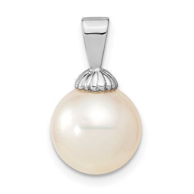 14K White Gold White Round South Sea Saltwater Cultured Pearl Pendant