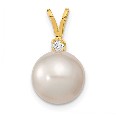 14K White Round South Sea Saltwater Cultured Pearl and .05 Carat Diamond Pendant