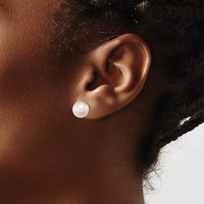 14K White Round South Sea Saltwater Cultured Pearl Post Earrings