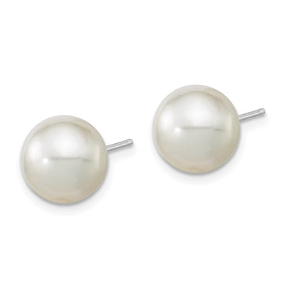 14K White Gold White Round South Sea Saltwater Cultured Pearl Post Earrings