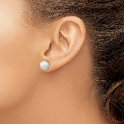 14K White Gold White Round South Sea Saltwater Cultured Pearl Post Earrings