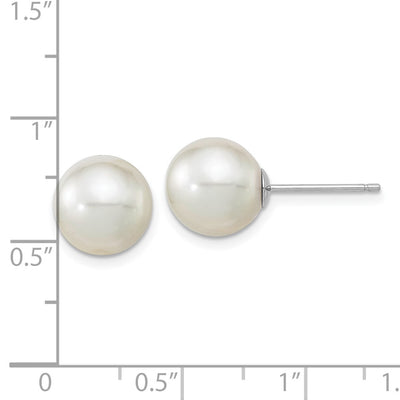14K White Gold White Round South Sea Saltwater Cultured Pearl Post Earrings