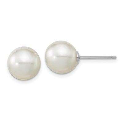 14K White Gold White Round South Sea Saltwater Cultured Pearl Post Earrings