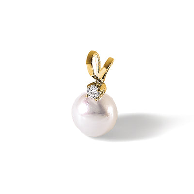 14K White Round Akoya Saltwater Cultured Pearl and .03 Carat Diamond Pendant