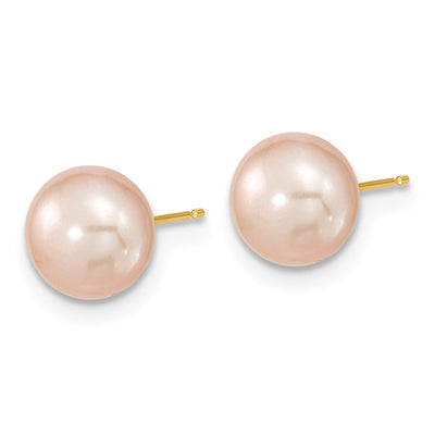 14K Pink Near-Round Freshwater Cultured Pearl Necklace and Button Earring Set