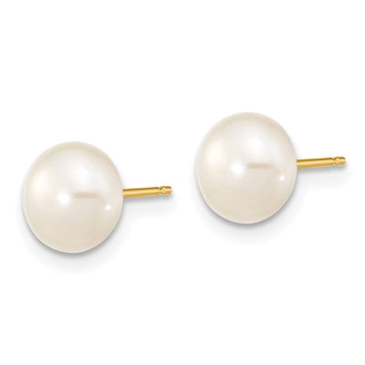14K White Near-Round Freshwater Cultured Pearl with Extension Necklace and Button Earrings Set
