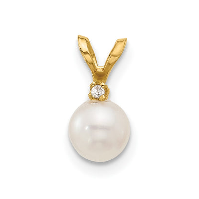 14K White Round Freshwater Cultured Pearl and .01 Carat Diamond Pendant