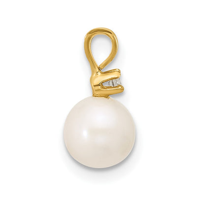 14K White Round Freshwater Cultured Pearl and .03 Carat Diamond Pendant