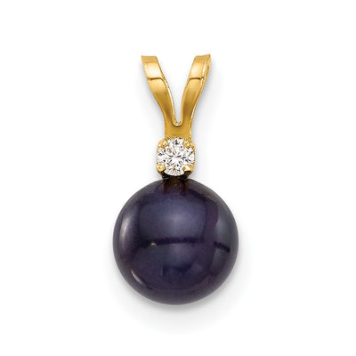 14K Black Round Freshwater Cultured Pearl and .03 Carat Diamond Pendant