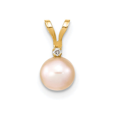 14K Pink Round Freshwater Cultured Pearl and .01 Carat Diamond Pendant
