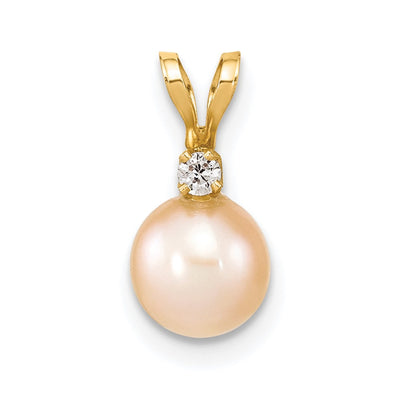 14K Pink Round Freshwater Cultured Pearl and .03 Carat Diamond Pendant