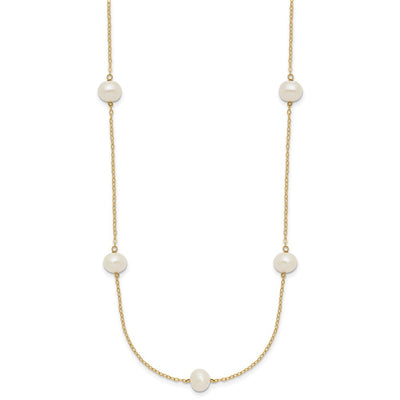 14K White Near-Round Freshwater Cultured Pearl 7-Station Necklace