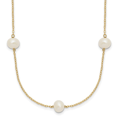 14K White Near-Round Freshwater Cultured Pearl 7-Station Necklace