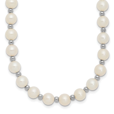 14K White Gold White Near-Round Freshwater Cultured Pearl Beaded Necklace