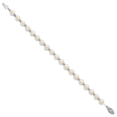 14K White Gold White Near-Round Freshwater Cultured Pearl Beaded Necklace