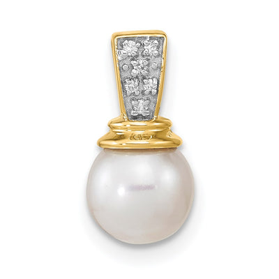 14K Freshwater Cultured Pearl and Diamond Polished Pendant