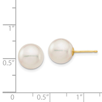 14K White Round Saltwater Akoya Cultured Pearl Stud Post Earrings