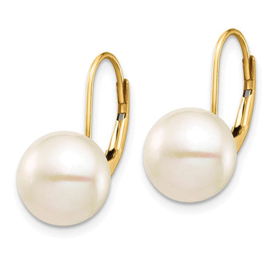 14K White Button Freshwater Cultured Pearl Leverback Earrings