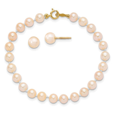 14K Madi K Pink Freshwater Cultured Pearl Bracelet and Post Earrings Set