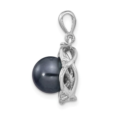 14K White Gold Black Round Tahitian Saltwater Cultured Pearl and .075 Carat Diamond Pendant