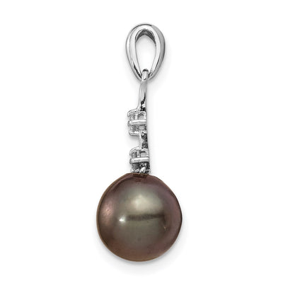 14K White Gold Black Teardrop Tahitian Saltwater Cultured Pearl and .04 Carat Diamond Pendant