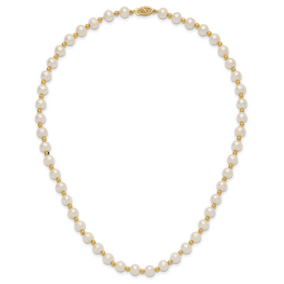 14K White Near-Round Freshwater Cultured Pearl Beaded Necklace
