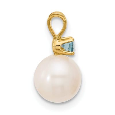14K White Round Freshwater Cultured Pearl and .09BT Swiss Blue Topaz Pendant