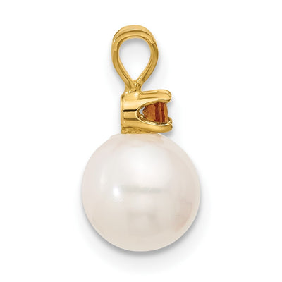 14K White Round Freshwater Cultured Pearl and .07CI Citrine Pendant