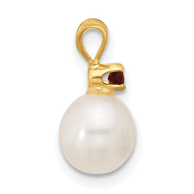 14K White Round Freshwater Cultured Pearl and .09GA Garnet Pendant