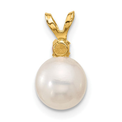 14K White Round Freshwater Cultured Pearl and .07PT Pink Topaz Pendant