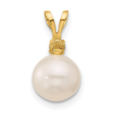 14K White Round Freshwater Cultured Pearl and .09SQ Smoky Quartz Pendant