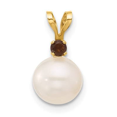14K White Round Freshwater Cultured Pearl and .09SQ Smoky Quartz Pendant