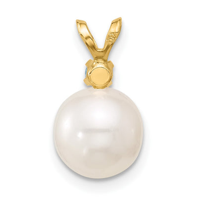 14K White Round Freshwater Cultured Pearl and .09BT Blue Topaz Pendant