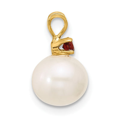 14K White Round Freshwater Cultured Pearl and .09GA Garnet Pendant