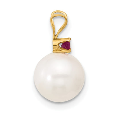 14K White Round Freshwater Cultured Pearl and .09RU Ruby Pendant