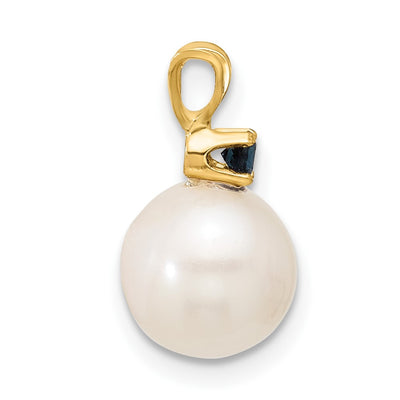 14K White Round Freshwater Cultured Pearl and .09SA Sapphire Pendant