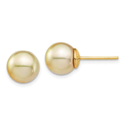 14K Round Golden South Sea Saltwater Cultured Pearl Post Earrings