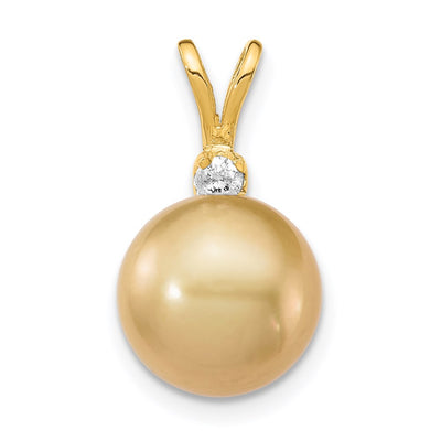 14K Round Golden South Sea Saltwater Cultured Pearl and .05 Carat Diamond Pendant