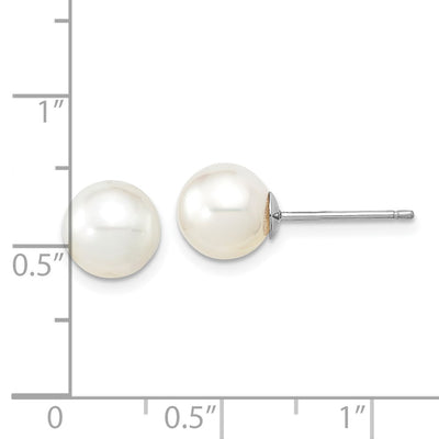 14K White Gold White Round South Sea Saltwater Cultured Pearl Post Earrings
