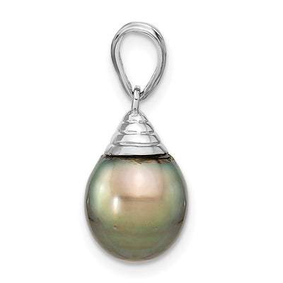 14K White Gold Black Teardrop Tahitian Saltwater Cultured Pearl Pendant, 22 x 9.8mm