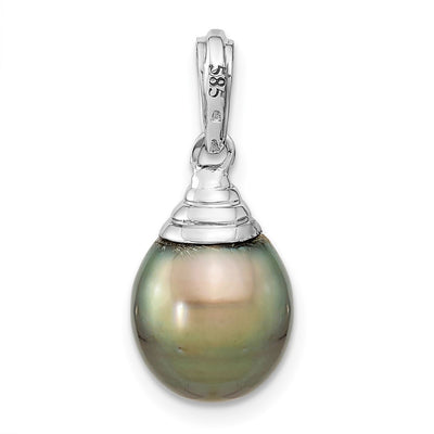 14K White Gold Black Teardrop Tahitian Saltwater Cultured Pearl Pendant, 22 x 9.8mm