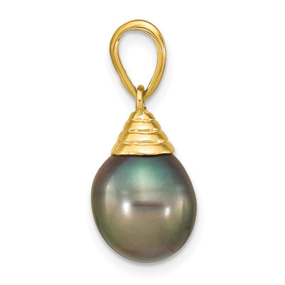 14K Black Teardrop Tahitian Saltwater Cultured Pearl Pendant