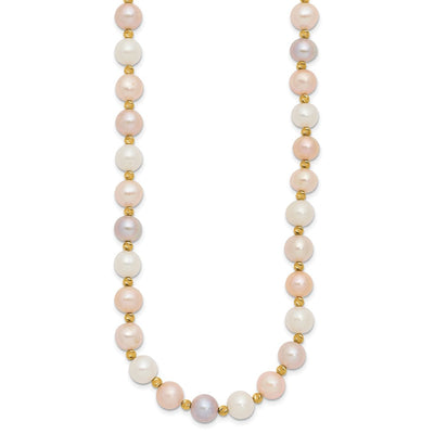 14K Pink/Purple/White Semi-Round Freshwater Cultured Pearl and Diamond-cut Beaded Bracelet