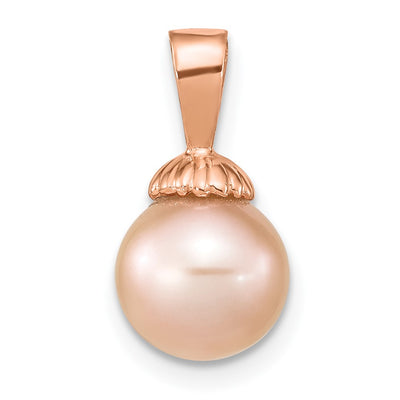 14K Rose Gold Pink Round Freshwater Cultured Pearl Pendant