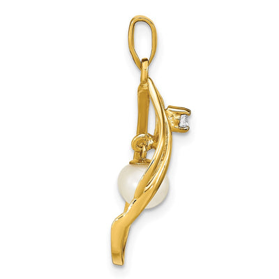 14K White Round Freshwater Cultured Pearl and .05 Carat Diamond Pendant