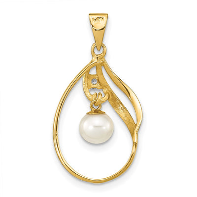 14K White Round Freshwater Cultured Pearl and .05 Carat Diamond Pendant