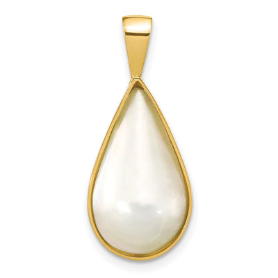 14K White Teardrop Saltwater Mabe Pearl Pendant